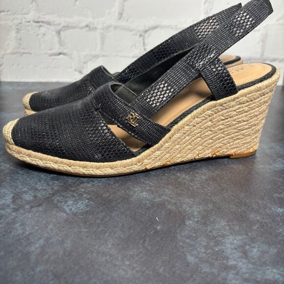 Lauren Ralph Lauren Penelopie Wedge Espadrille Sandals Black Size 10 - Picture 3 of 8